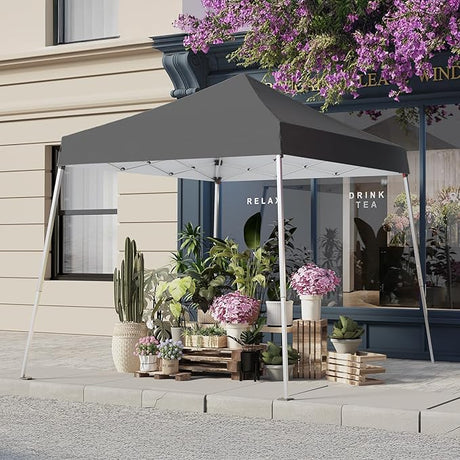 10x10 Pop Up Canopy, 300D Silver Coated Grey Fabric Outdoor Gazebo, Beach Tent Slant Legs with Storage Bag,Easy Up Sun Shade