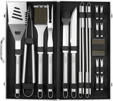 GRILLART BBQ Grill Utensil Tools Set Reinforced BBQ Tongs 19-Piece Stainless-Steel Barbecue Grilling Accessories w/Aluminum