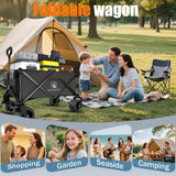 Collapsible Wagon Cart with Silent All-Terrain Wheels, Foldable Heavy Duty Beach Wagon with 330LB,Folding Cart with Cup