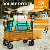 Foldable 50''L Extra Long Double Decker Wagon for Sport, 400L Collapsible Heavy Duty Wagon Cart with Big Wheels, Utility