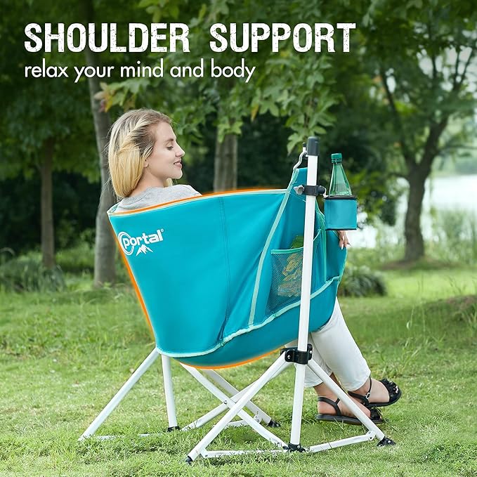 Portal Hammock Camping Chair Folding Rocking Chair Portable Swinging Chair with Cup Holder for Outdoor Lawn Backyard Patio