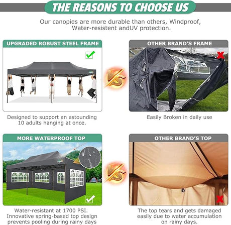 COBIZI 10x20 Pop Up Canopy Tent Heavy Duty with 6 Removable Sidewalls, Commercial Heavy Duty Pop Up Tent for Parties All