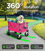 Beach Wagon,Collapsible-Wagon 220lbs with Big Wheels FoldableWagon Carts,Portable Utility for Garden Grocery Sports Camping