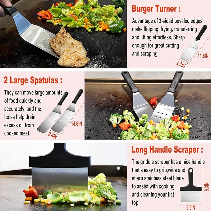 38PCS Flat Top Grill Accessories Set - Must Have for Your Outdoor with Professional Griddle Spatula, Cleaning Kit, Grill