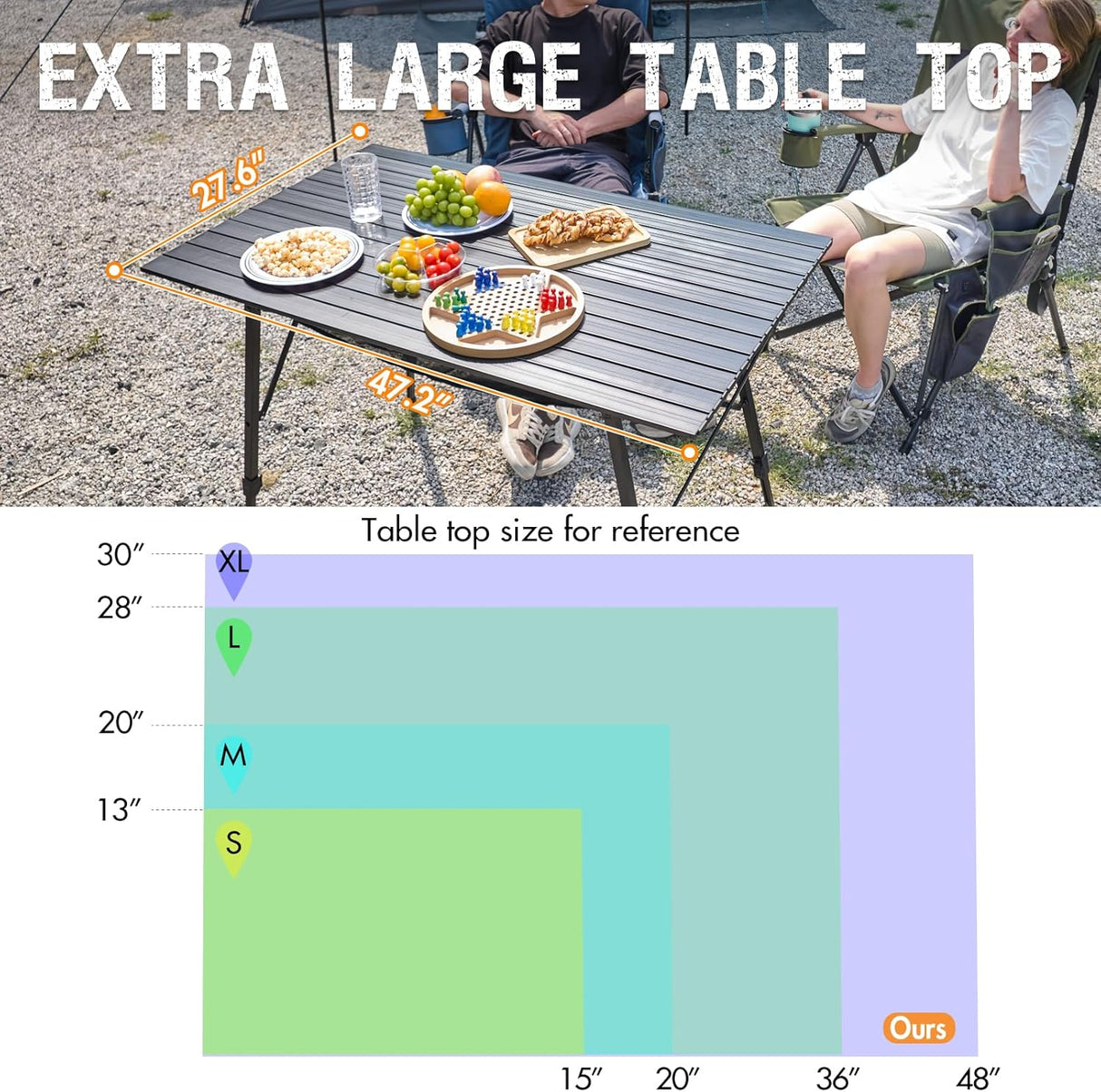 PORTAL Camping Table Portable Foldable with Adjustable Legs, Aluminum Folding Table Roll Up Table with Carrying Bag for