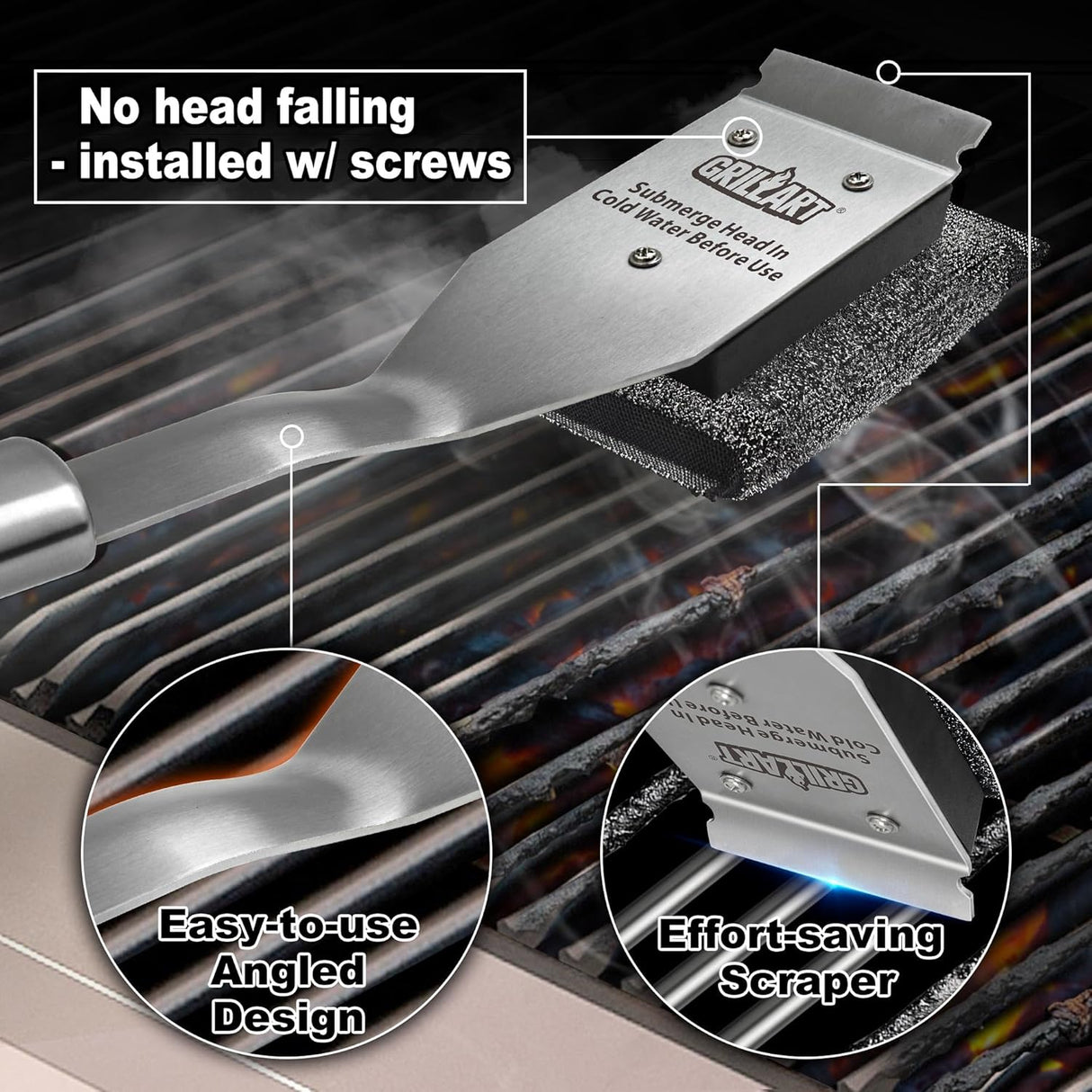 GRILLART Grill Brush Bristle Free, Safe Grill Brush for Outdoor Grill, SteamWizards BBQ Grill Cleaning Brush Kit,