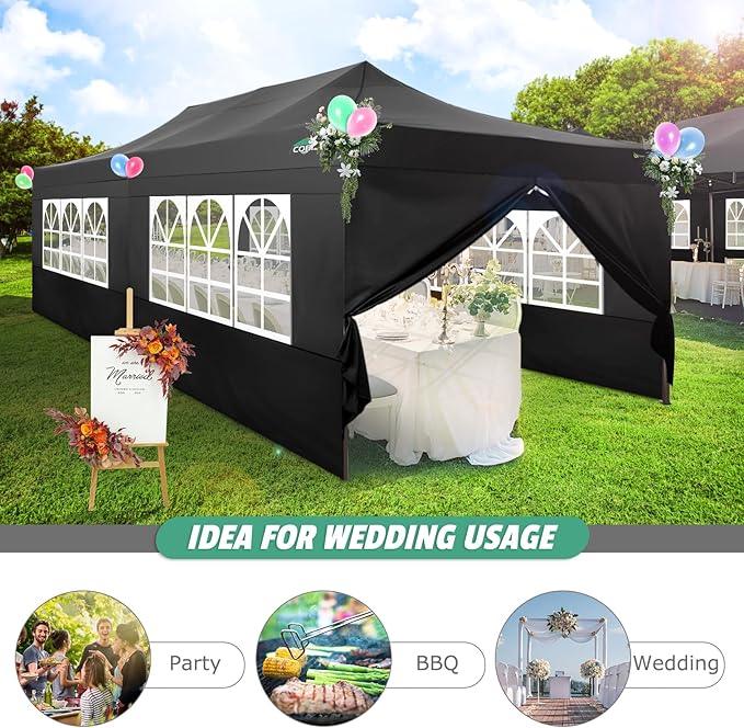 COBIZI 10x20 Pop Up Canopy Heavy Duty with 6 Sidewalls, Commercial Heavy Duty Pop Up Tent for Parties All Weather Waterproof