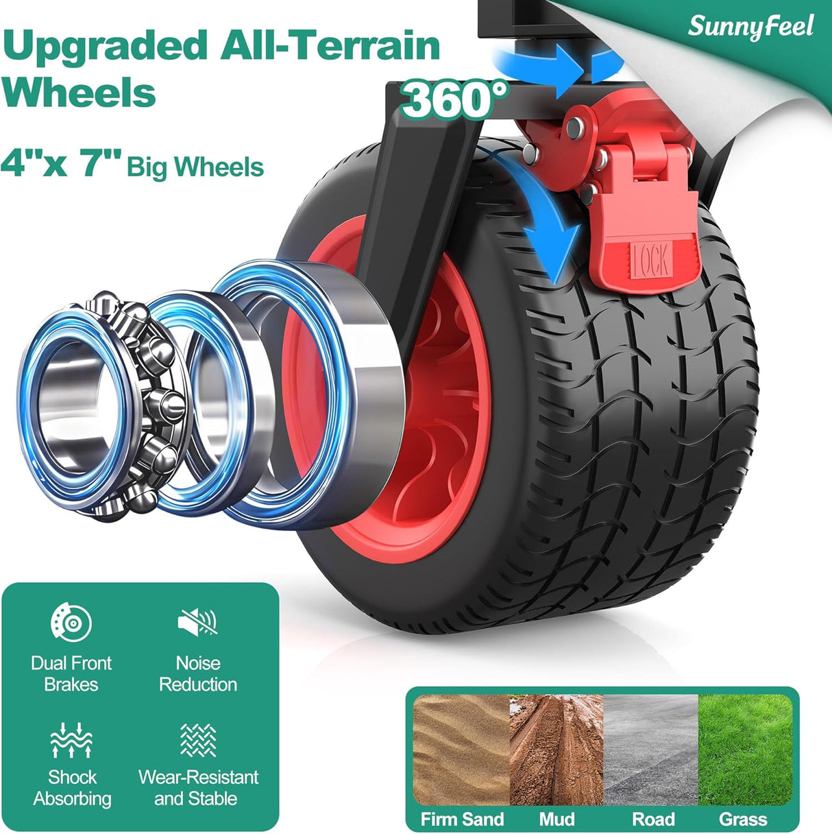 SUNNYFEEL Heavy Duty Collapsible Outdoor Utility Wagon Cart 500LB Capacity Adjustable Handlebar,Foldable Beach Wheels Stable