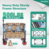 SUNNYFEEL Heavy Duty Collapsible Outdoor Utility Wagon Cart 500LB Capacity Adjustable Handlebar,Foldable Beach Wheels Stable