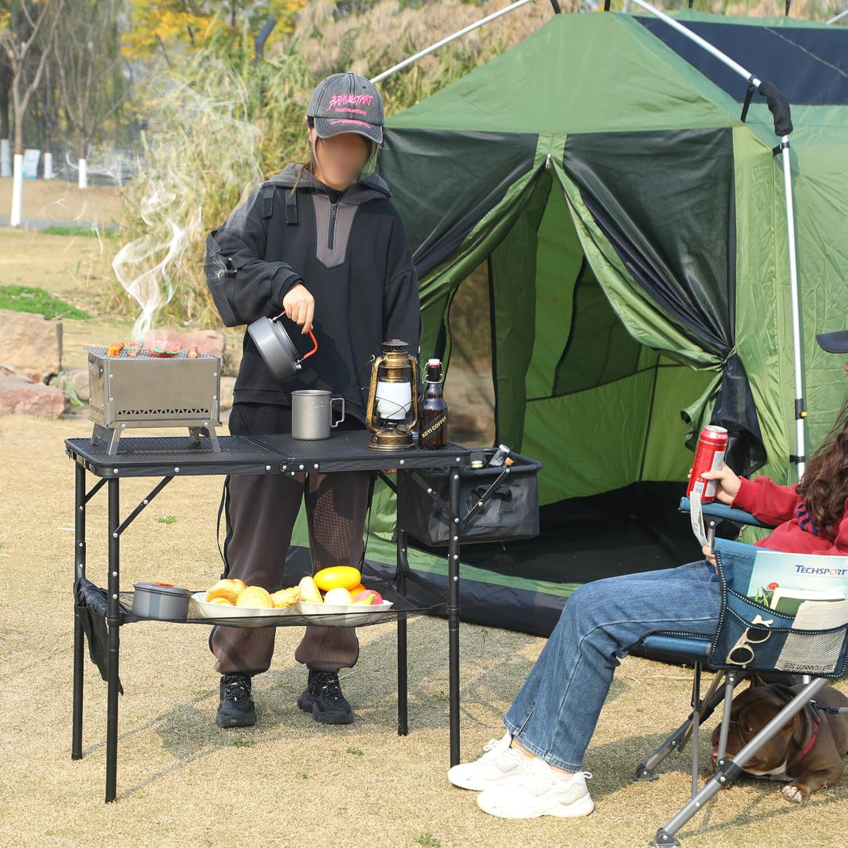 REDCAMP Folding Portable Grill Table with Sink for Outside, Lightweight Aluminum Metal Grill Stand Picnic Table for Camping