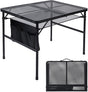 Folding Grill Table, 3x2 FT Portable Camping Table, Height Adjustable Metal Tables with Mesh Desktop and Mesh Bag, Outdoor