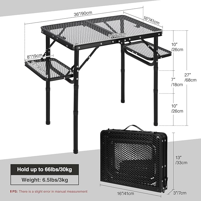 RedSwing Folding Grill Table with Extra Space, Adjustable Height Portable Small Stand Table for Outdoor Indoor Camping