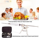 Meat Injector Syringe Stainless Steel Outdoor Meat Kit Marinade Flavor Food Injector Syringes with 4 Marinades Needles Grill