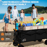 300L Extra Large Collapsible Foldable Wagon, 440lbs Load Capacity 48''L Extended Heavy Duty Folding Beach Wagon with Big