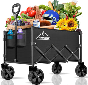 Collapsible Folding Wagon Cart, 350LBS Utility Large Capacity Cart Foldable Wagon with All Terrain Wheels, Grocery Wagons