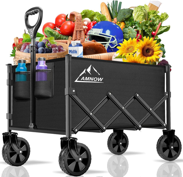 Collapsible Folding Wagon Cart, 350LBS Utility Large Capacity Cart Foldable Wagon with All Terrain Wheels, Grocery Wagons