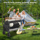 Double Decker Wagon Heavy Duty Collapsible, 600LBS 400L Capacity Foldable Utility Cart with Big Wheels for Beach, Outdoor,
