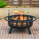 36 Inch Fire Pit, Outdoor Wood Burning Firepit with Removable Grill & Poker, Heavy Duty Metal Round Fireplace,2 in 1 Large