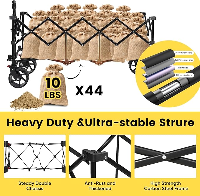 Sekey 48''L Collapsible Foldable Extended Wagon with 440lbs Weight Capacity, Heavy Duty 300L Folding Utility Garden Cart