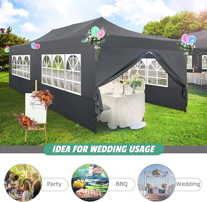 COBIZI 10x20 Pop Up Canopy Tent Heavy Duty with 6 Removable Sidewalls, Commercial Heavy Duty Pop Up Tent for Parties All