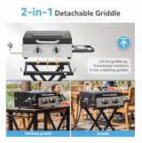 GREEN PARTY 2 Burner BBQ Propane Gas Griddle with Collapsible Stand, 18 Inch Portable Griddle with Side Table & 253 Sq. In.