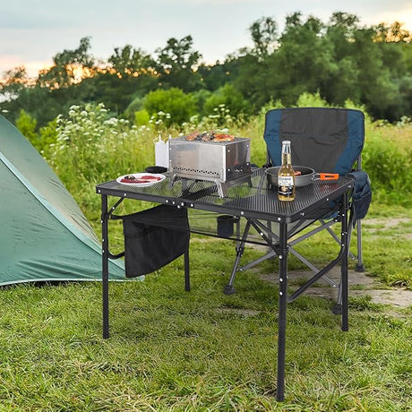 REDCAMP 36x24 Folding Grill Table for Outside, Lightweight Portable Metal Aluminum Outdoor Grill Table with Adjustable