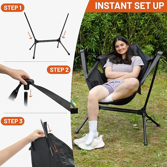 Himalaya Hammock Camping Chair, Swinging Portable Folding Camp Chairs for Adults Heavy Duty Foldable Oversized Rocker with