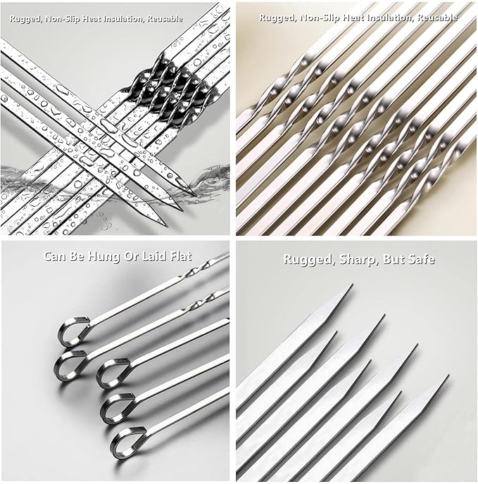 Large Metal Skewers For Grilling,Shish Kebab Skewer 23.6" Skewers For Kabobs Flat Barbecue Skewer Stainless Steel BBQ Grill