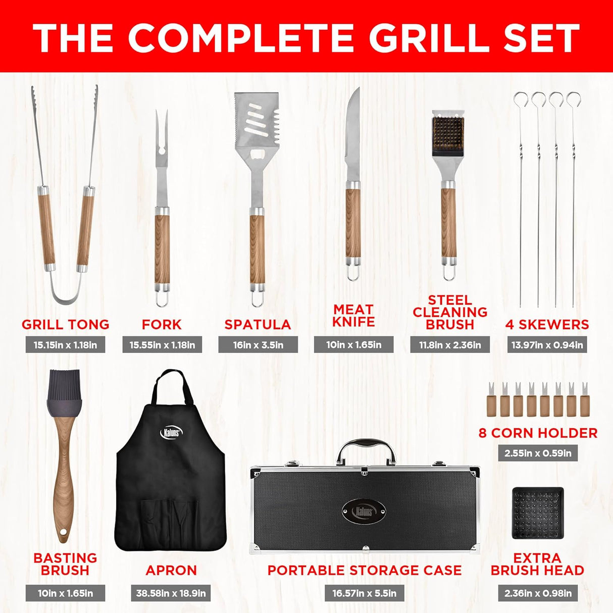 Kaluns Grilling Accessories, Dad Gifts for Christmas Grilling Gifts, Heavy Duty Stainless Steel BBQ Grill Tools Set for