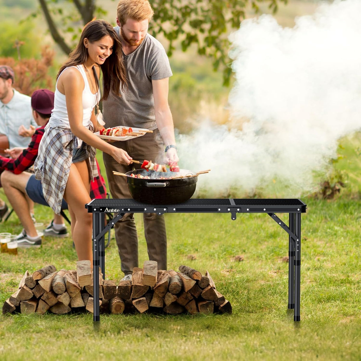Folding Grill Table, Aluminum Camping Table Adjustable Height Max 27.5" Picnic Table Outdoor Table, Lightweight, Portable