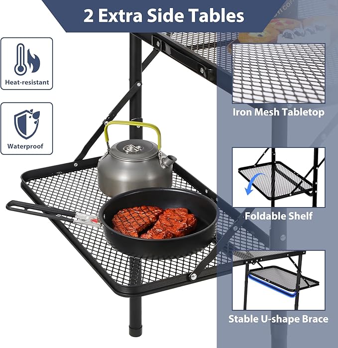 REDCAMP 36x24 Folding Grill Table for Outside with 2 Side Tables, Lightweight Portable Metal Aluminum Outdoor Grill Table