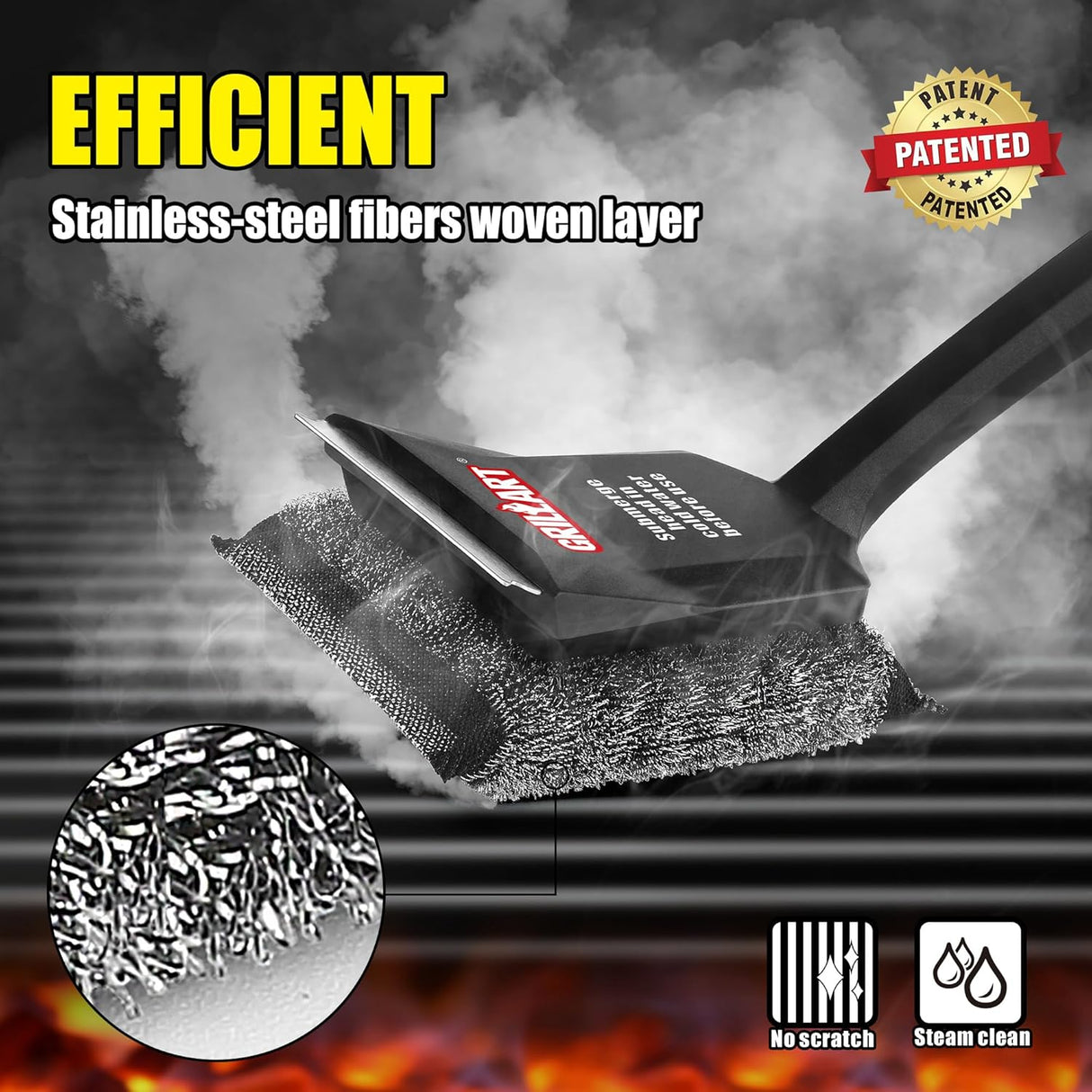 GRILLART SteamWizards Grill Brush Bristle Free, Safe BBQ Grill Brush for Outdoor Grill, Flat Top Grill Cleaner with