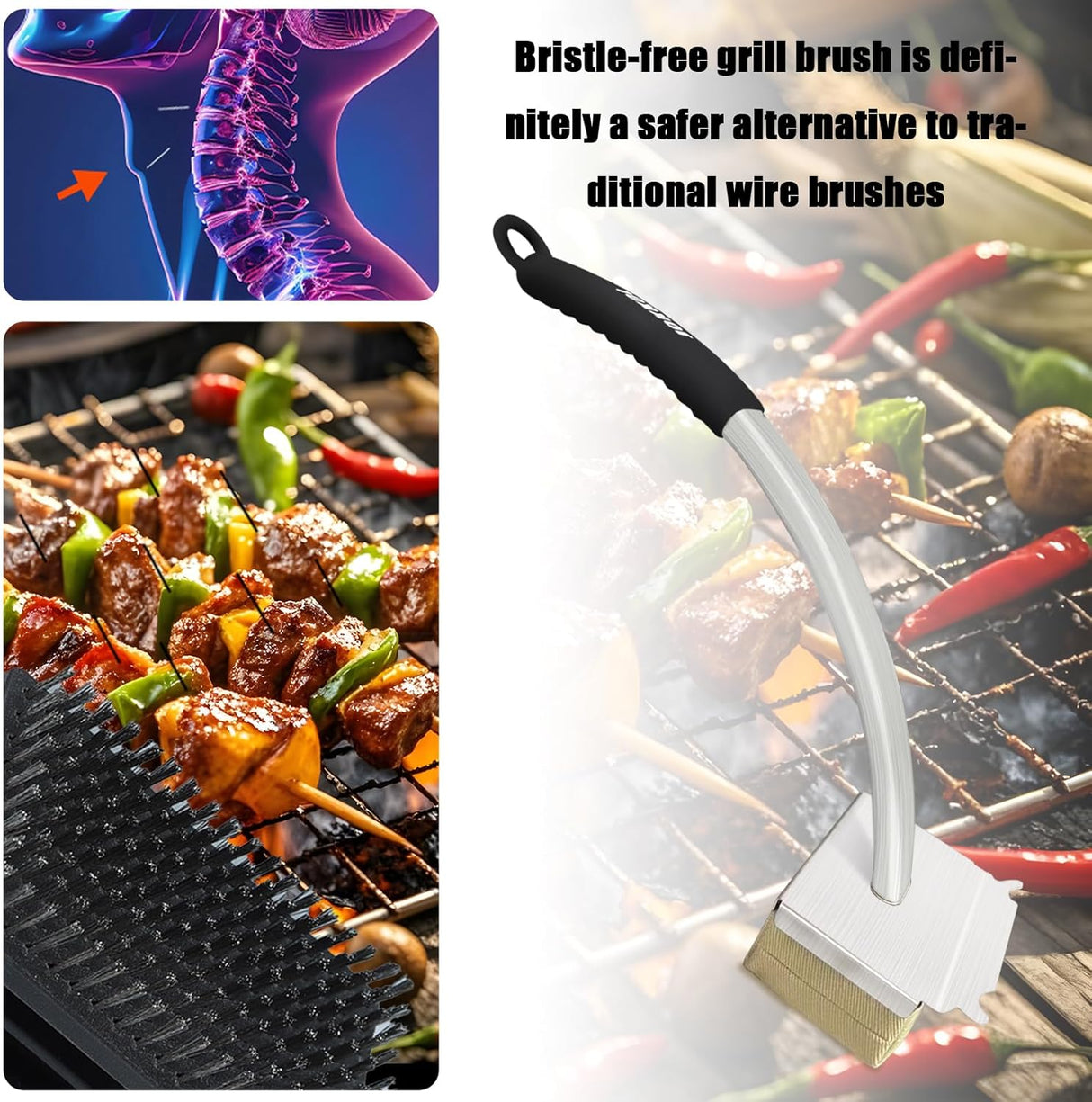 Grill Brush Bristle Free,Long Handle Steam Grill Brush for Outdoor Grill,BBQ Safe Grill Cleaner Brush,Includes 2 Replaceable