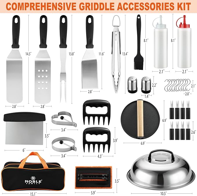 38PCS Griddle Accessories Kit, Professional Grill Tools Set for Outdoor Barbecue, Stainless Steel Griddle Spatula Set with