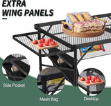 Folding Table with 2 Wing Panels, 3x2 FT Camping Table with Mesh Desktop,Height Adjustable Folding Grill Table with Mesh