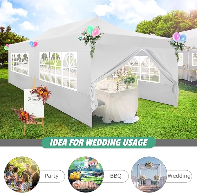 COBIZI 10x20 Pop Up Canopy Tent Heavy Duty with 6 Removable Sidewalls, Commercial Heavy Duty Pop Up Tent for Parties All