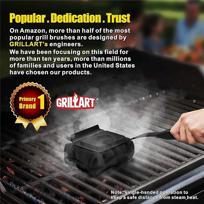 GRILLART Grill Brush Bristle Free. SteamWizards BBQ Replaceable Cleaning Head, Seamless-Fit Scraper Tools for Cast