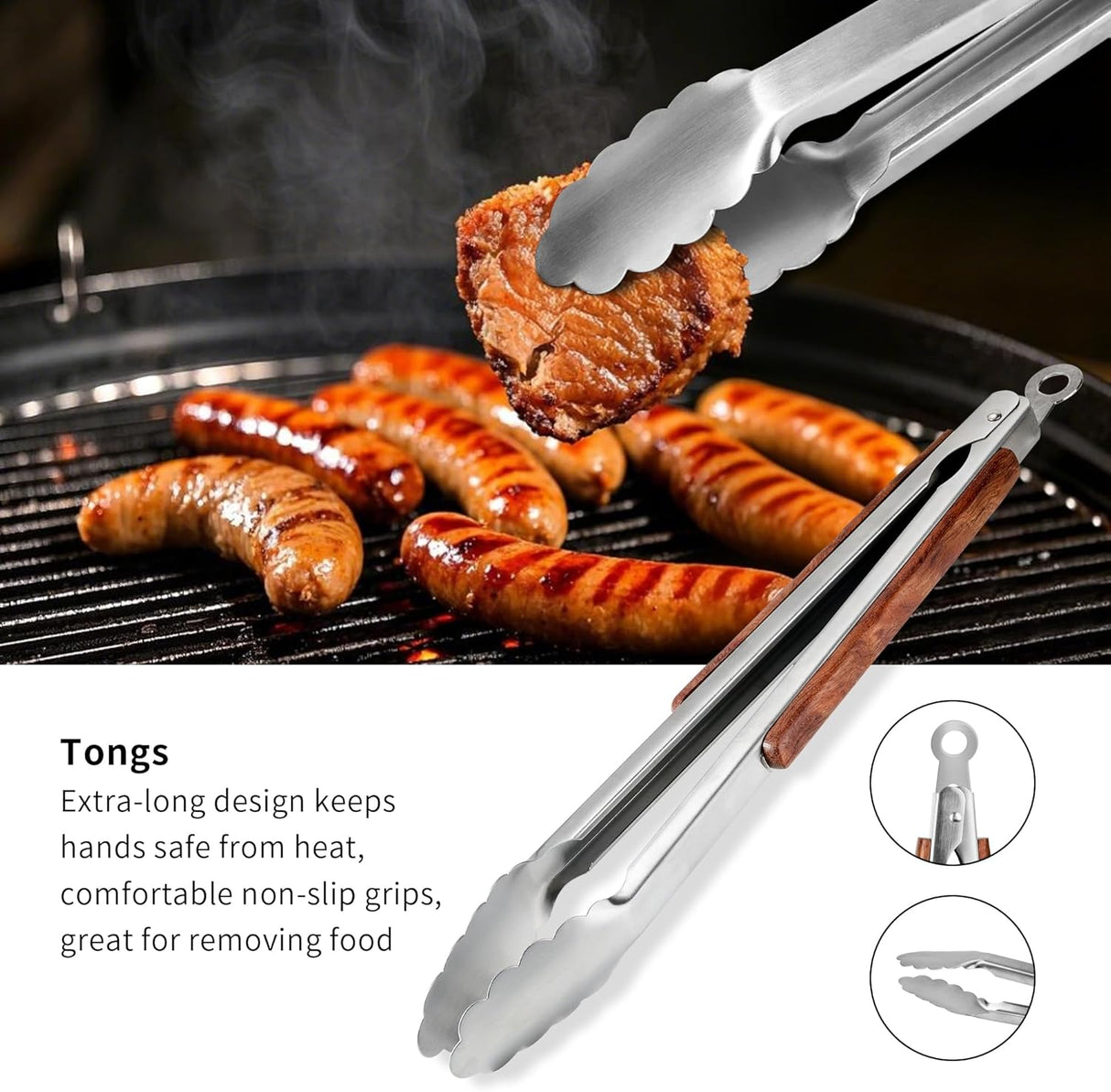 FJNATINH Heavy-Duty Grilling Accessories Rose Wooden BBQ Grilling Tools Set,Outdoor Grill Set with Spatula, Fork, Brush &