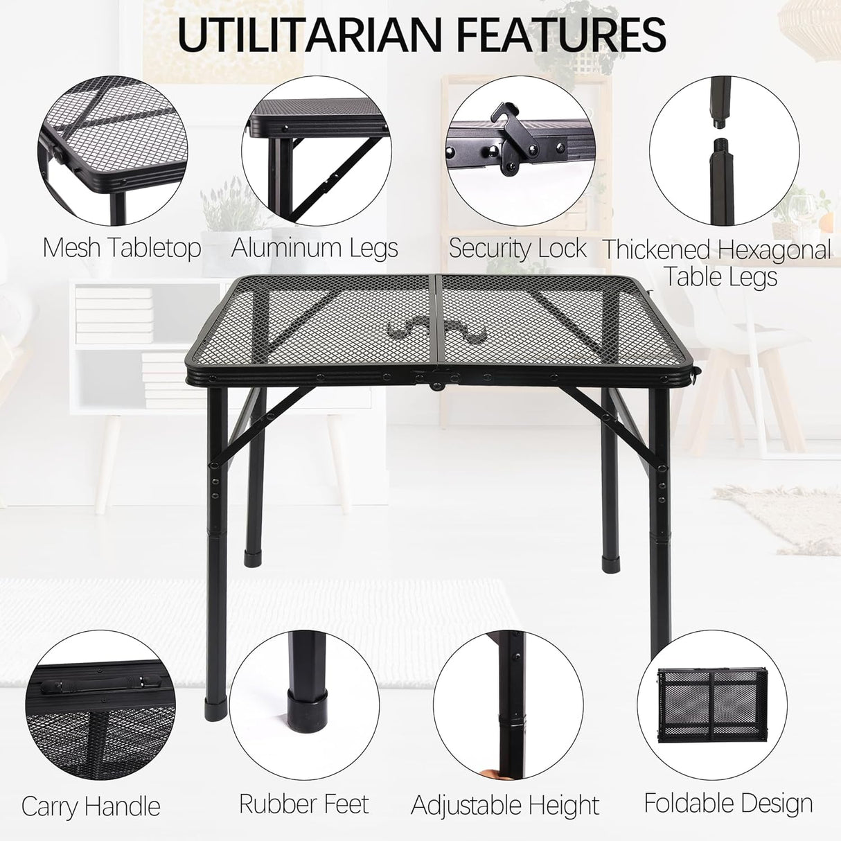 Small Folding Table for Camping Picnic Grill,Garden BBQ Side Table-Portable Lightweight,Compact,Height Adjustable Patio