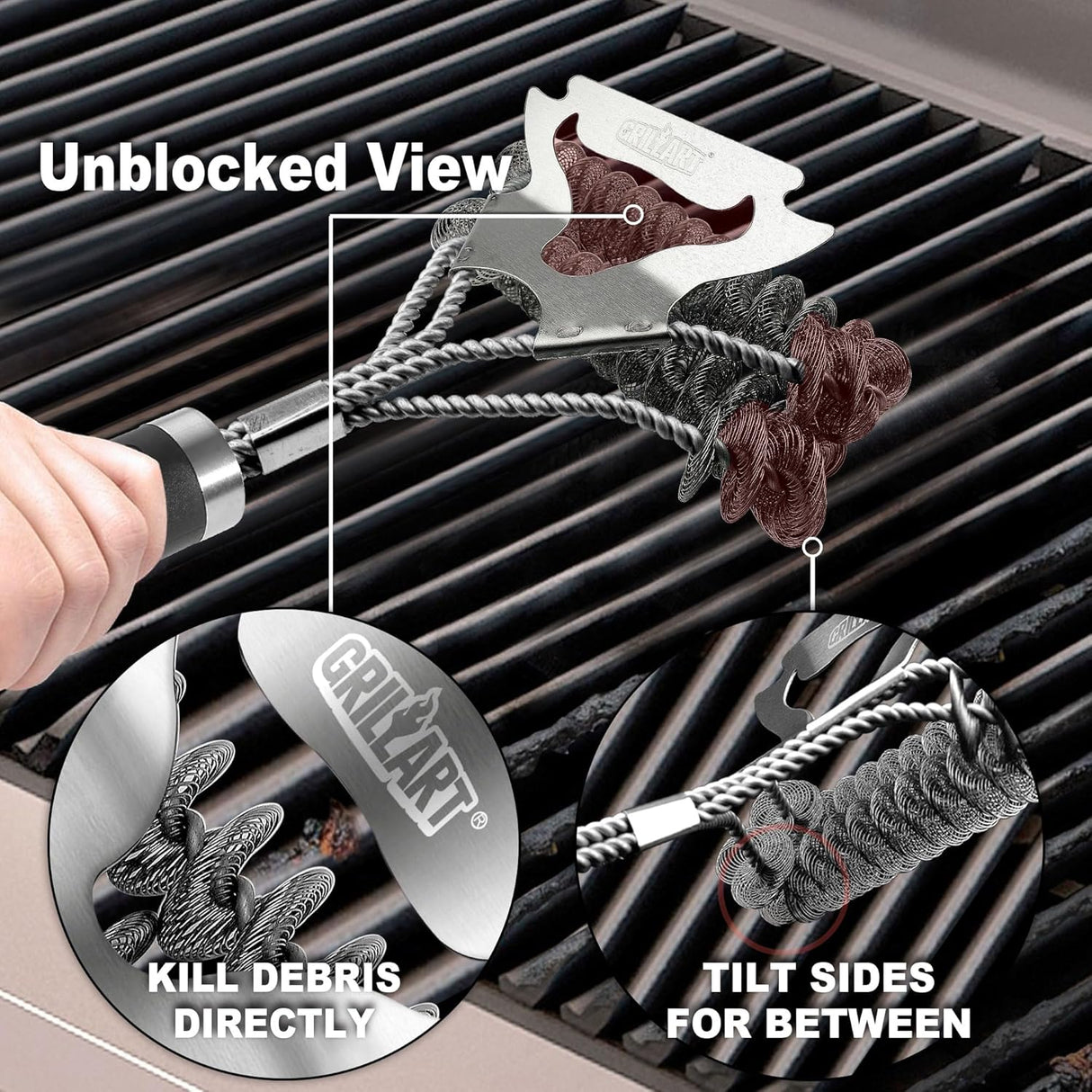 GRILLART Grill Brush for Outdoor Grill Bristle Free - Safe BBQ Grill Cleaner Brush - 18" BBQ Brush for Grill Cleaning Kit