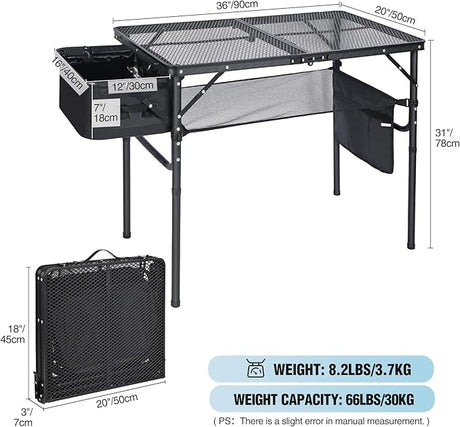 RedSwing Portable Grill Table with Sink for Outside, Aluminum Frame Folding Grill Stand Table for Outdoor Camping Picnic