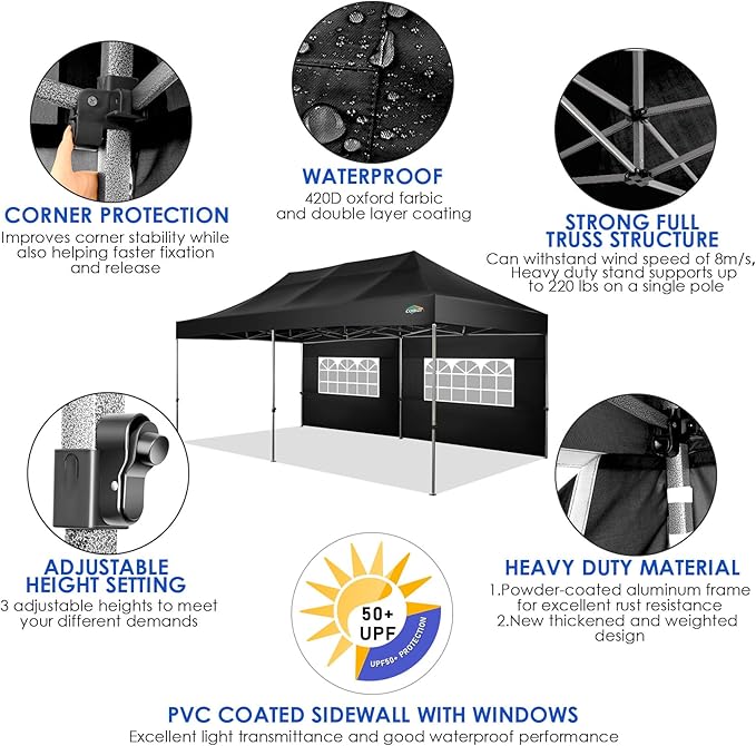COBIZI 10x20 Canopy with Sidewalls, Heavy duty Party Tent Pop up carpas para fiestas, Tents for Parties, wedding, Outdoor Ez