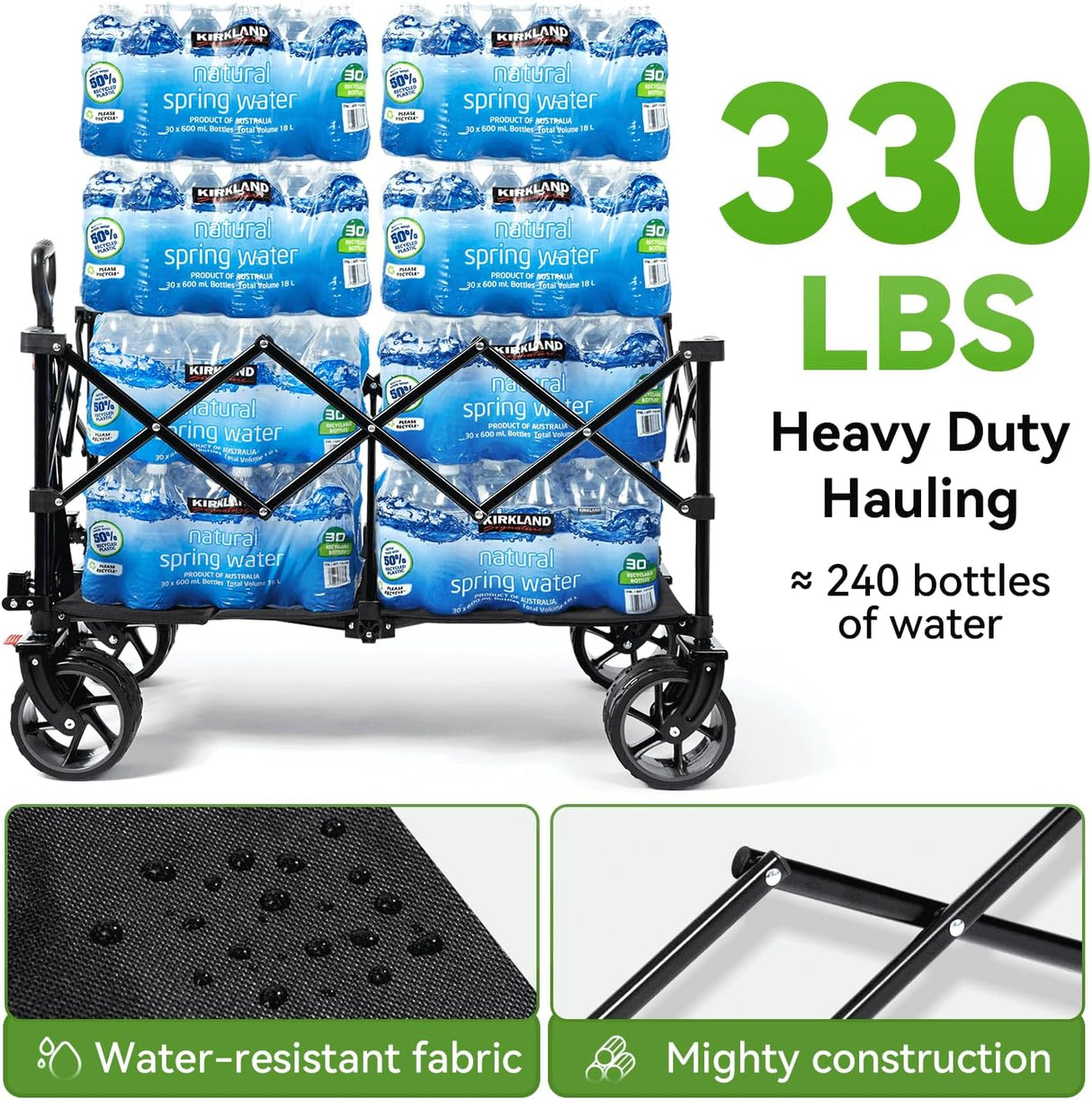 Hikenture Collapsible Wagon Cart, 330lbs Capacity Beach Wagons with Big Wheels for Sand, Heavy Duty Foldable Cart with