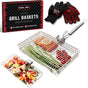 BLAZIN' GRILL Baskets for Outdoor Grill | 2 Grilling Baskets with Detachable Handle | Barbecue Grill Set with BBQ Gloves |