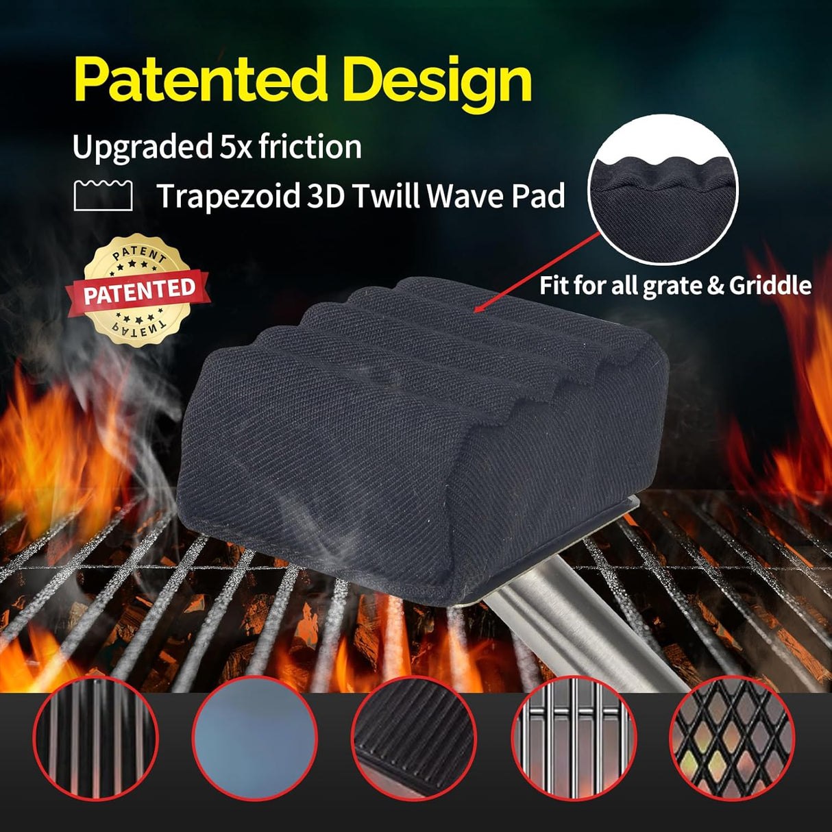 Grill Brush Bristle Free,Upgraded Aramid Fiber Wavy Pad Perfect for Cast Iron Grates/Porcelain/Weber Gas/Charcoal