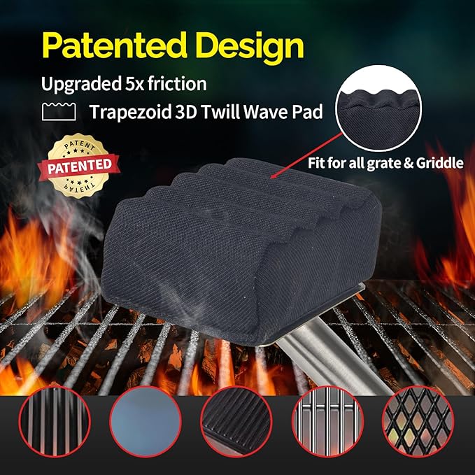 Grill Brush Bristle Free,Unique Wave pad for Cast Iron/Stainless-Steel Grates, (Only Replaceable Cleaning Head No Grill