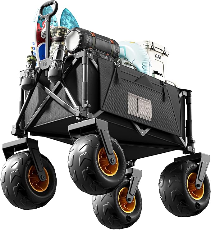 DXZ Beach Wagon Cart with Big Wheels for Sand - Folding Collapsible Wagon, Heavy Duty Wagons Carts Foldable for Beach,