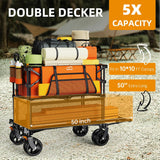 Foldable 50''L Extra Long Double Decker Wagon for Sport, 400L Collapsible Heavy Duty Wagon Cart with Big Wheels, Utility