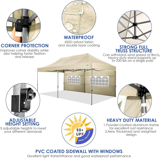 COBIZI 10x20 Canopy with Sidewalls, Heavy Duty Party Tent Pop up carpas para Fiestas, Tents for Parties, Wedding, Outdoor