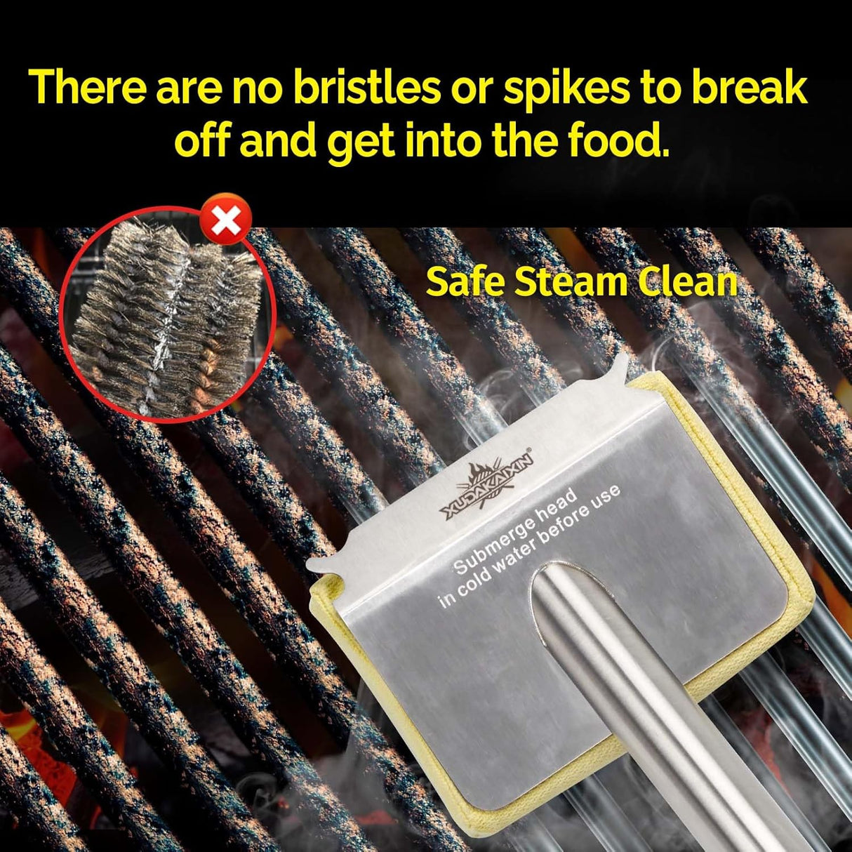 Grill Brush Bristle Free,Aramid Fiber Wavy Pad Seamless-Fit Cast Iron/Stainless-Steel Grates,BBQ Replaceable Scraper